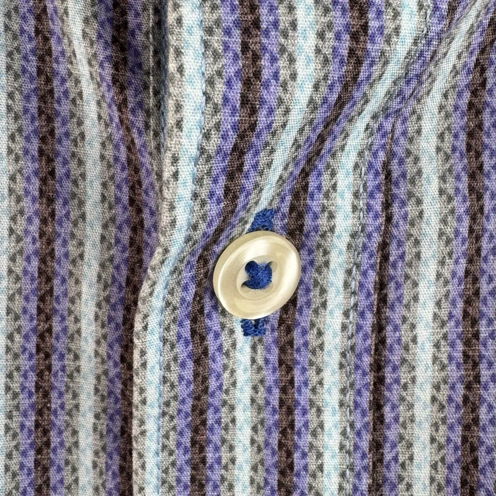 Robert Graham Button Up Shirt Mens XL Blue Geometric Shape Striped Long Sleeve